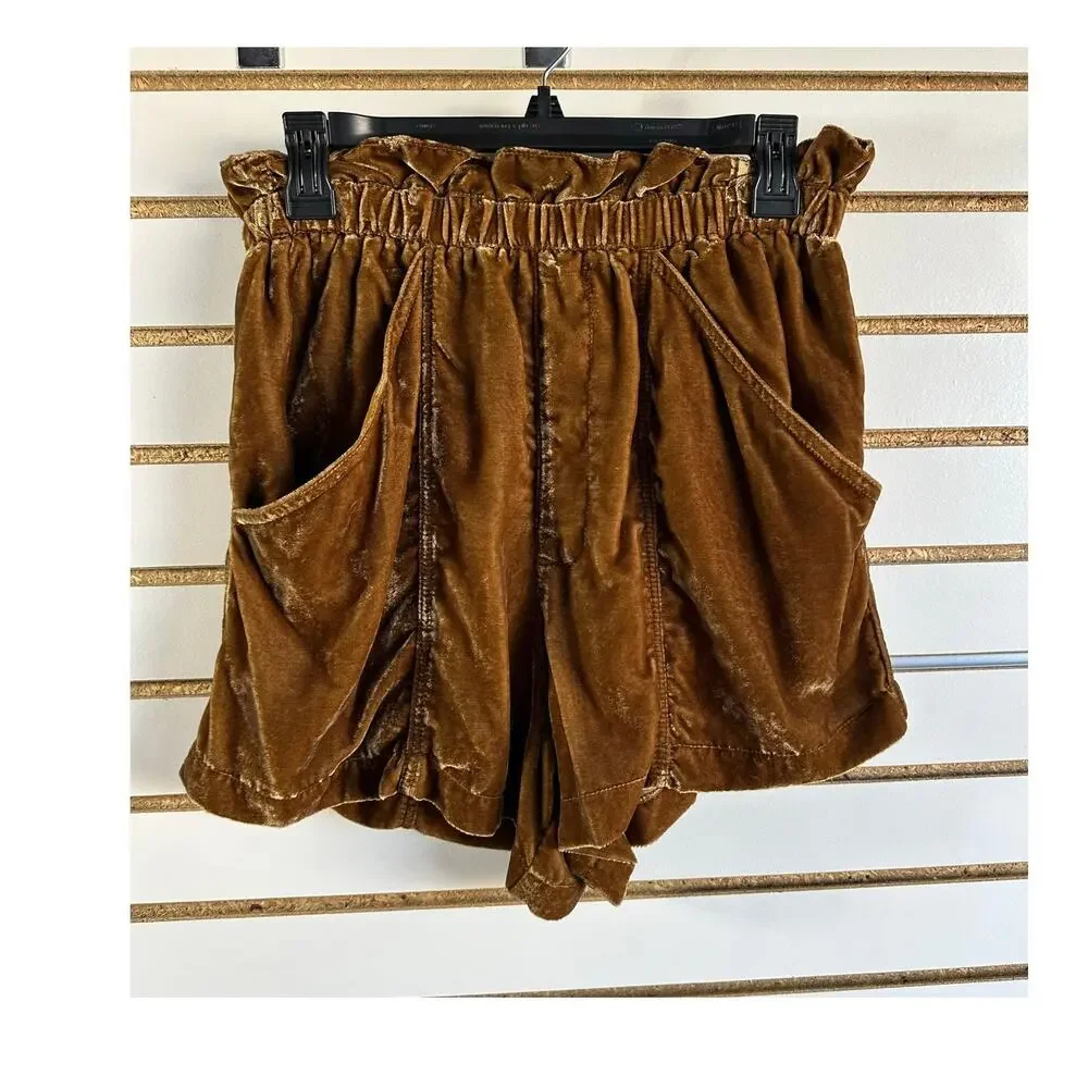 Free People At First Sight Velvet Shorts M Paperbag Pockets